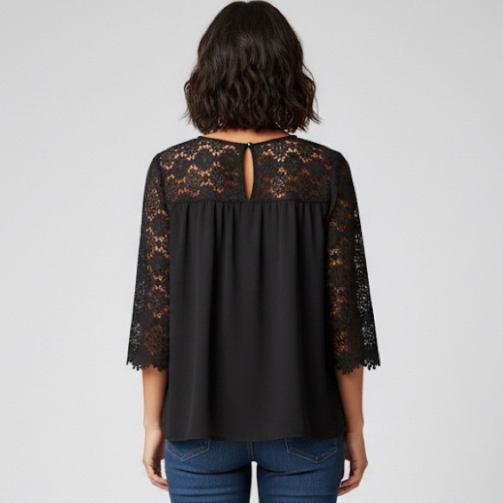 60# Black Lace Women's Blouse - Picture 3 of 9
